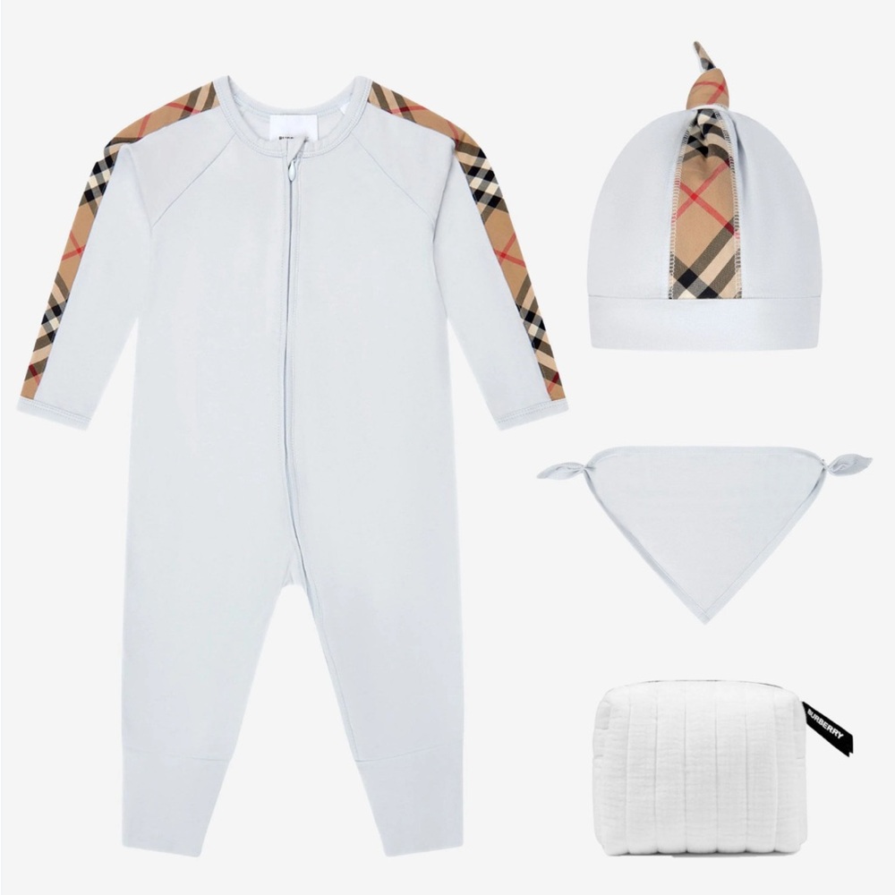 Burberry Claude Mini Check Three Piece Baby Bodysuit Gift Set